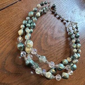 triple row teal bead and crystal choker necklace